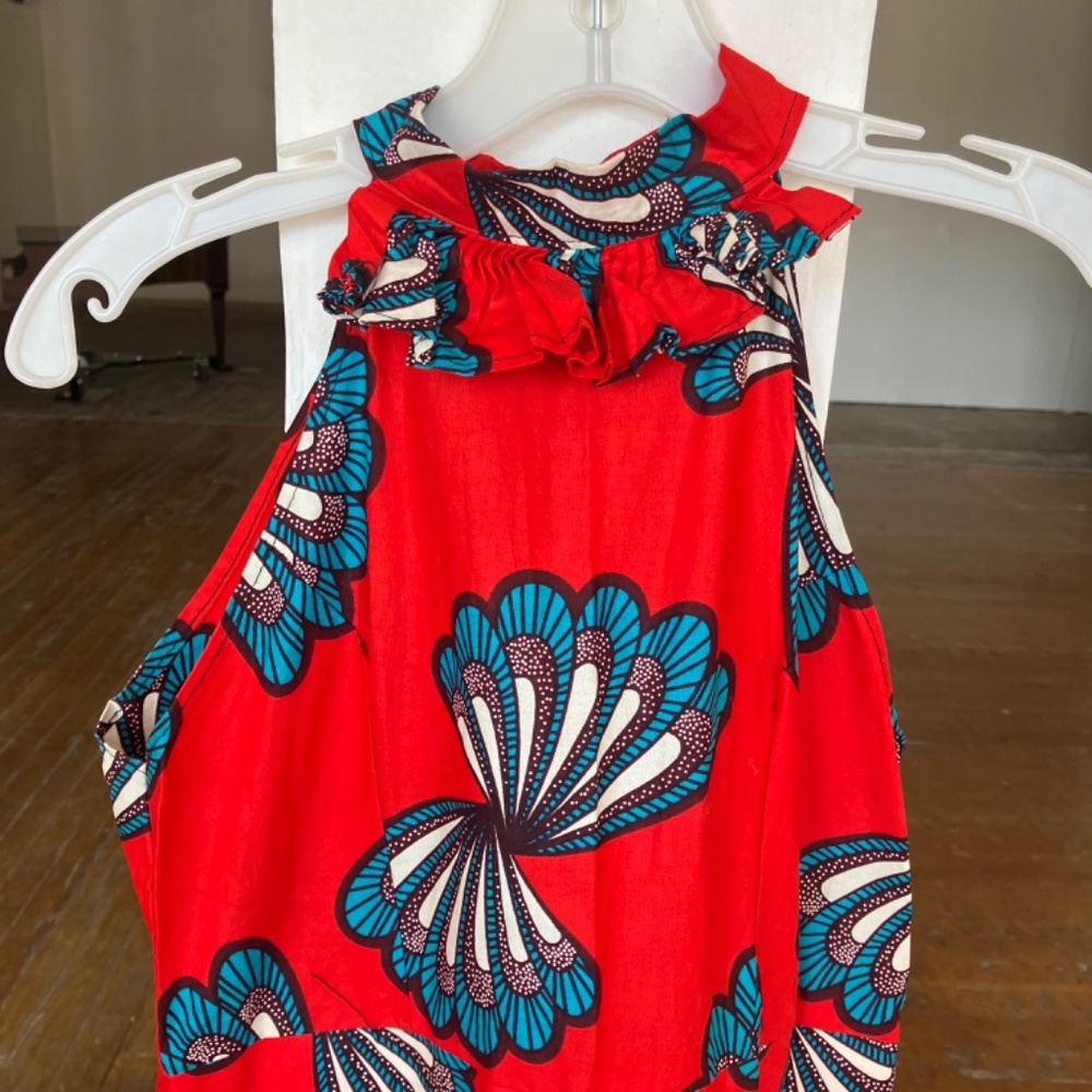 Red white and blue, African print halter style fit, and flare dress - Picture 3 of 7